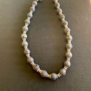 Black lavastone and silver bead necklace